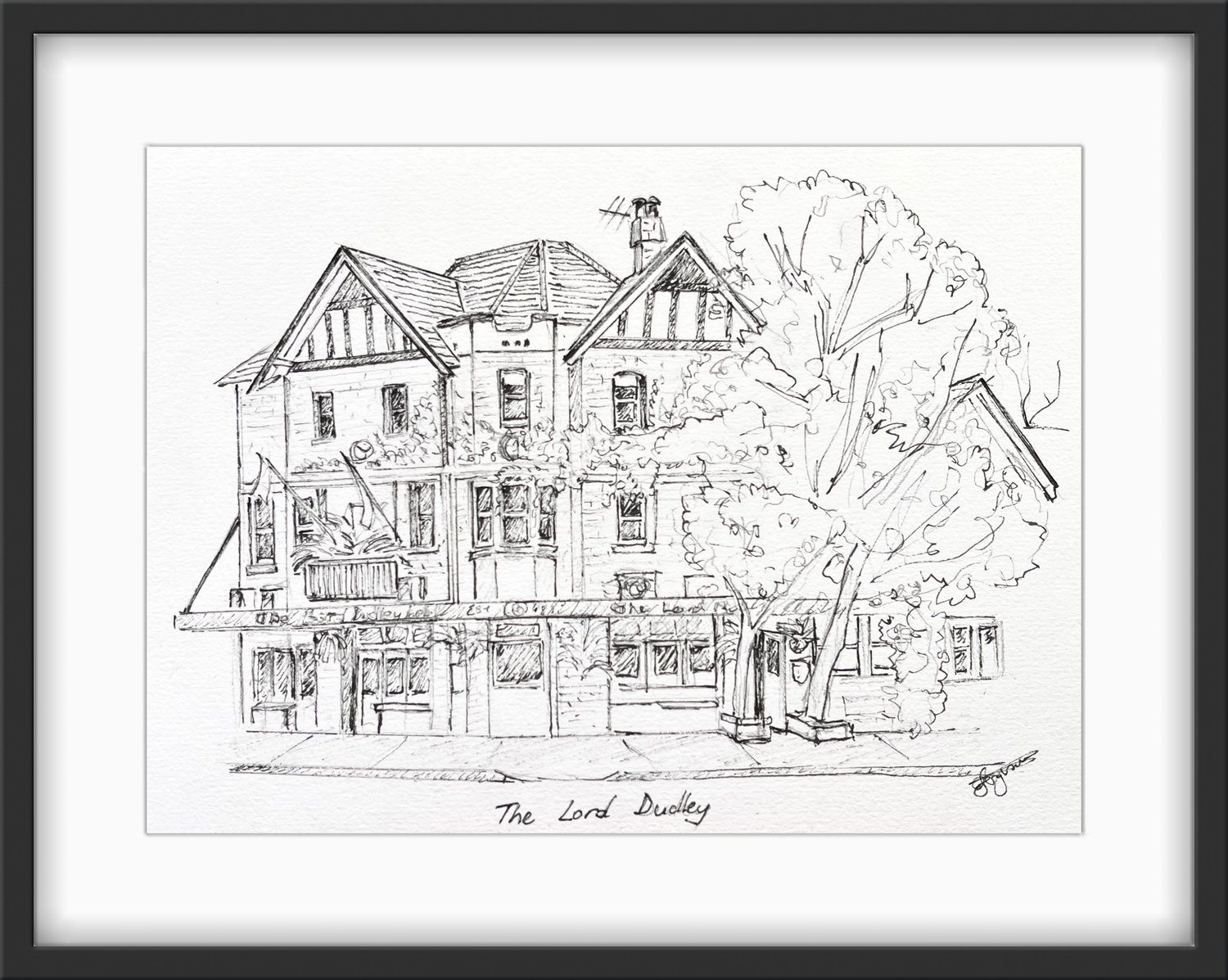 Image of House Portrait- Line Drawing Black and White 