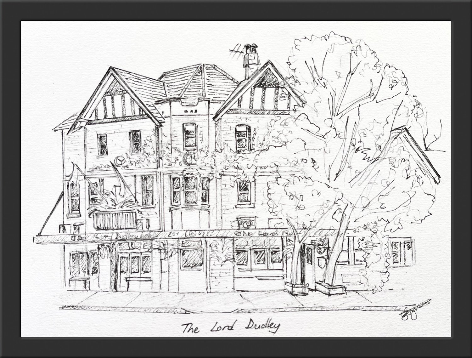 Image of House Portrait- Line Drawing Black and White 