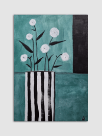Image 1 of Original Painting - White Flowers In Stripy Vase