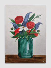 Image 1 of Colourful Flowers In A Vase Original Painting 