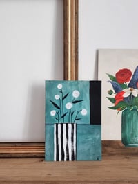 Image 2 of Original Painting - White Flowers In Stripy Vase