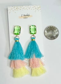Image 4 of Lime Gem Tiered Tassel Drop Earrings