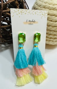 Image 1 of Lime Gem Tiered Tassel Drop Earrings