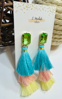 Image 3 of Lime Gem Tiered Tassel Drop Earrings