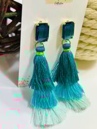 Image 1 of Turquoise Gem Tiered Tassel Drop Earrings