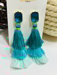 Image 2 of Turquoise Gem Tiered Tassel Drop Earrings