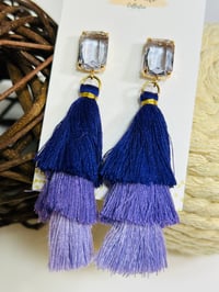 Image 1 of Royal Purple Gem Tiered Tassel Drop Earrings