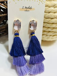 Image 2 of Royal Purple Gem Tiered Tassel Drop Earrings