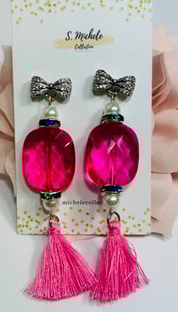 Image 2 of Antique Bow Fuchsia Tassel Earrings