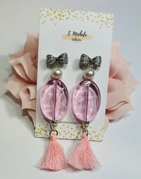 Image 1 of Antique Bow Pink Tassel Earrings