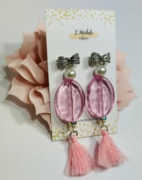 Image 2 of Antique Bow Pink Tassel Earrings