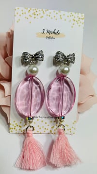Image 3 of Antique Bow Pink Tassel Earrings