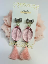 Image 4 of Antique Bow Pink Tassel Earrings