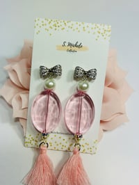 Image 5 of Antique Bow Pink Tassel Earrings