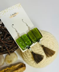 Image 1 of Olive Square Tassel Earrings