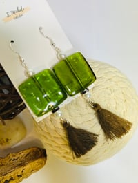 Image 3 of Olive Square Tassel Earrings
