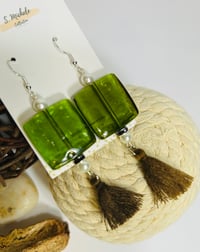 Image 2 of Olive Square Tassel Earrings