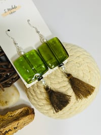Image 4 of Olive Square Tassel Earrings