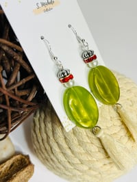 Image 3 of Olive Oval Tassel Earrings w/ Red Rhinestone