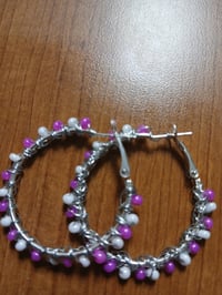 Image 1 of Beaded wired wrapped hoops 