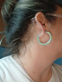 Image 3 of Beaded wired wrapped hoops 