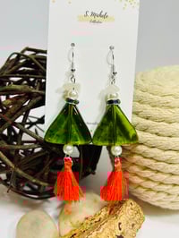 Image 1 of Olive Triangle Tassel Earrings