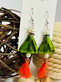 Image 2 of Olive Triangle Tassel Earrings