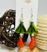 Image 3 of Olive Triangle Tassel Earrings