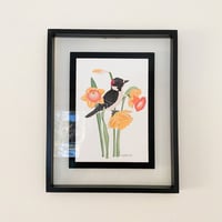 Image 3 of Downy Woodpecker with Daffodils Art Print