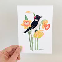 Image 2 of Downy Woodpecker with Daffodils Art Print