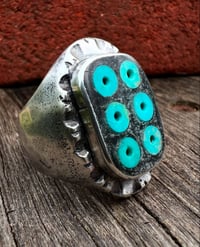 Image 1 of WL&A Handmade Old Style Royston Heishi "Evil Eye" Inlay Oval Signet Ring - Size 10