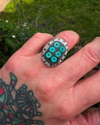 Image 5 of WL&A Handmade Old Style Royston Heishi "Evil Eye" Inlay Oval Signet Ring - Size 10