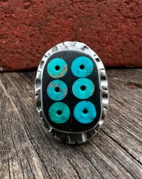 Image 2 of WL&A Handmade Old Style Royston Heishi "Evil Eye" Inlay Oval Signet Ring - Size 10.5