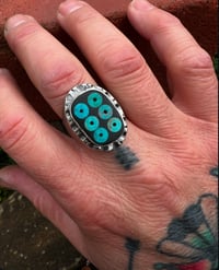 Image 4 of WL&A Handmade Old Style Royston Heishi "Evil Eye" Inlay Oval Signet Ring - Size 10.5