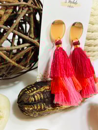Image 2 of Pink & Red Tiered Tassel Drop Earrings