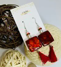 Image 1 of Burgundy Red Rhinestone Tassel Earrings