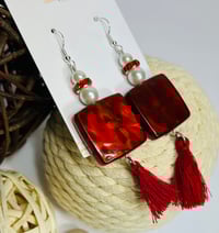 Image 2 of Burgundy Red Rhinestone Tassel Earrings