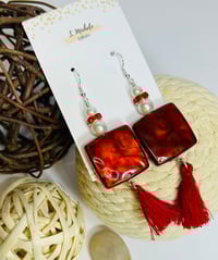 Image 4 of Burgundy Red Rhinestone Tassel Earrings