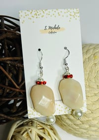 Image 2 of Tan w/ Rhinestone & Pearl Earrings