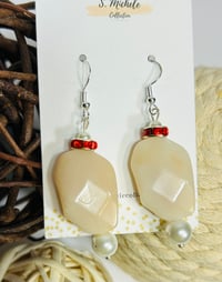 Image 3 of Tan w/ Rhinestone & Pearl Earrings