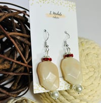 Image 1 of Tan w/ Rhinestone & Pearl Earrings