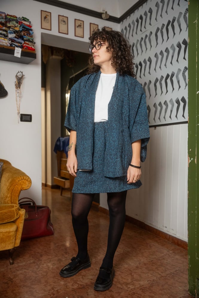 Image of Completo kimono blu puntini