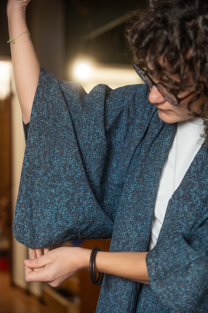 Image of Completo kimono blu puntini