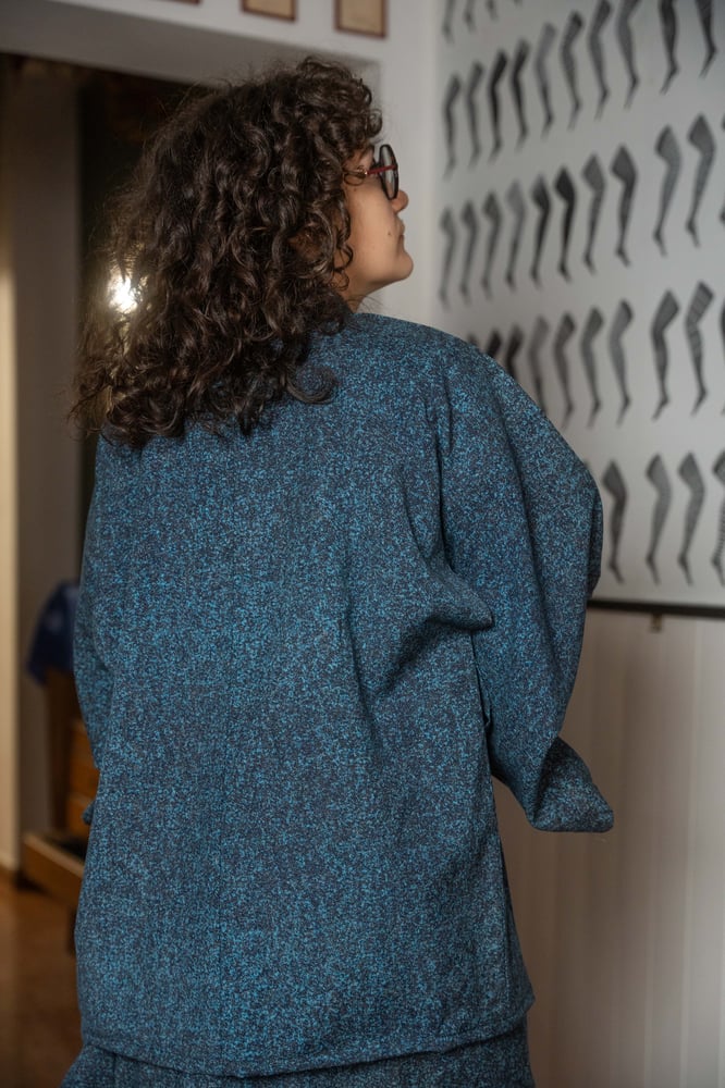 Image of Completo kimono blu puntini