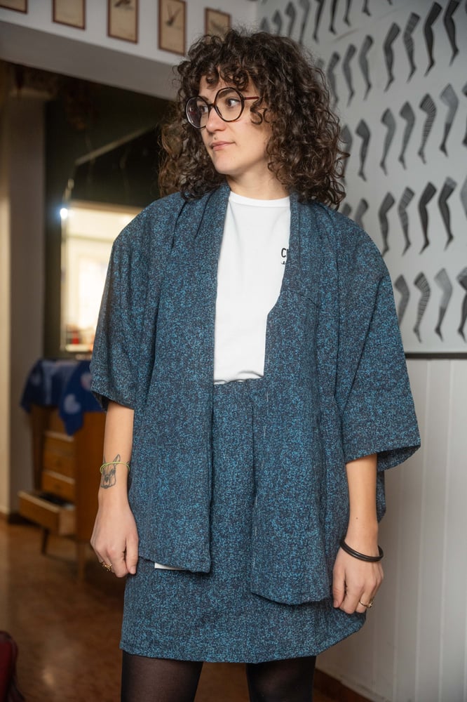 Image of Completo kimono blu puntini