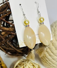 Image 1 of Tan w/ Rhinestone & Pearl Tassel Earrings