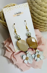 Image 2 of Tan & White Flower Earrings