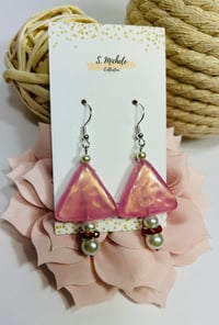 Image 2 of Pink Triangle & Pearl Earrings