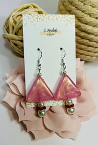 Image 1 of Pink Triangle & Pearl Earrings