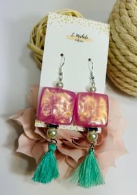 Image 1 of Pink Square Tassel Earrings